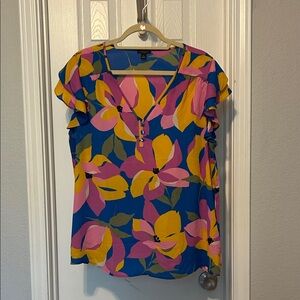 Ann Taylor Factory Blue and Pink Floral Blouse